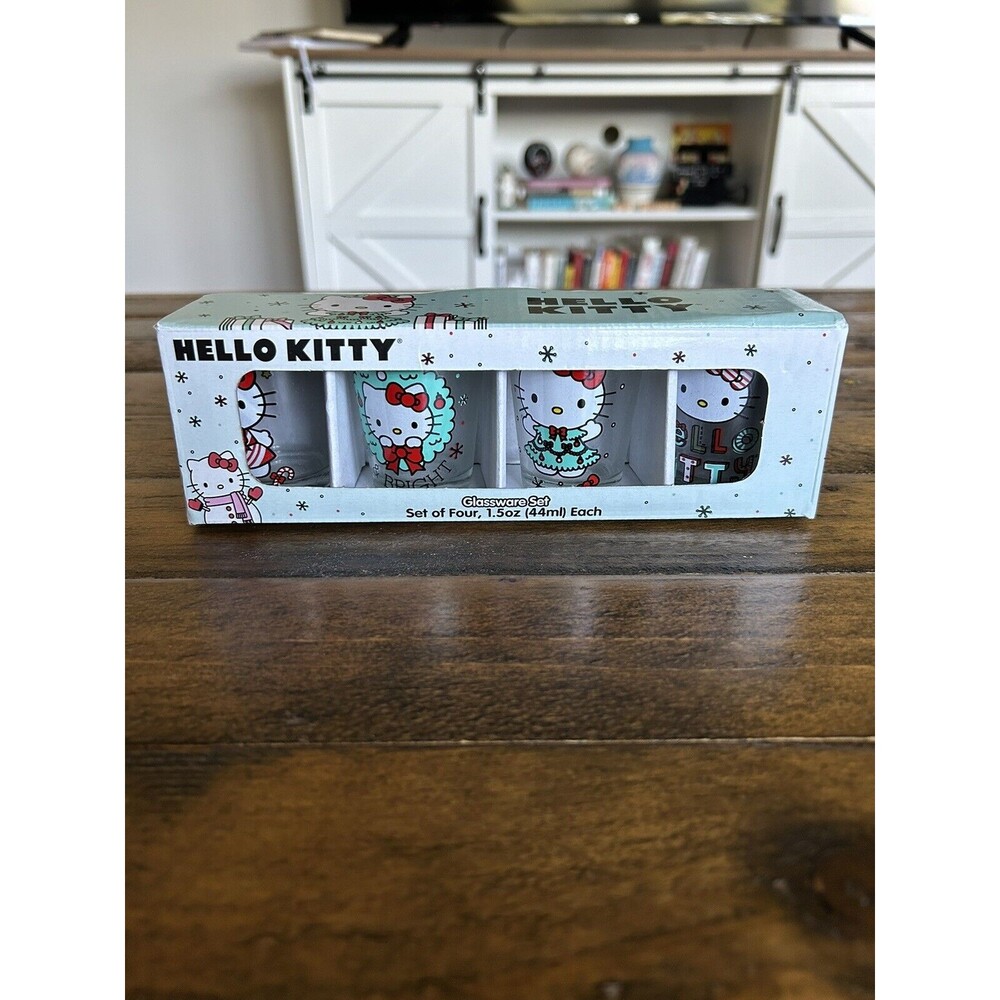 Hello Kitty Glassware Set of 4 Christmas Holiday Shot Glasses